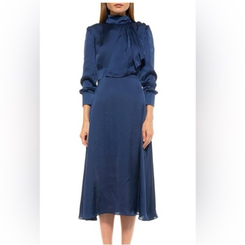 Alexia Admor Navy Blue Satin Maxi Dress. Size Small.
